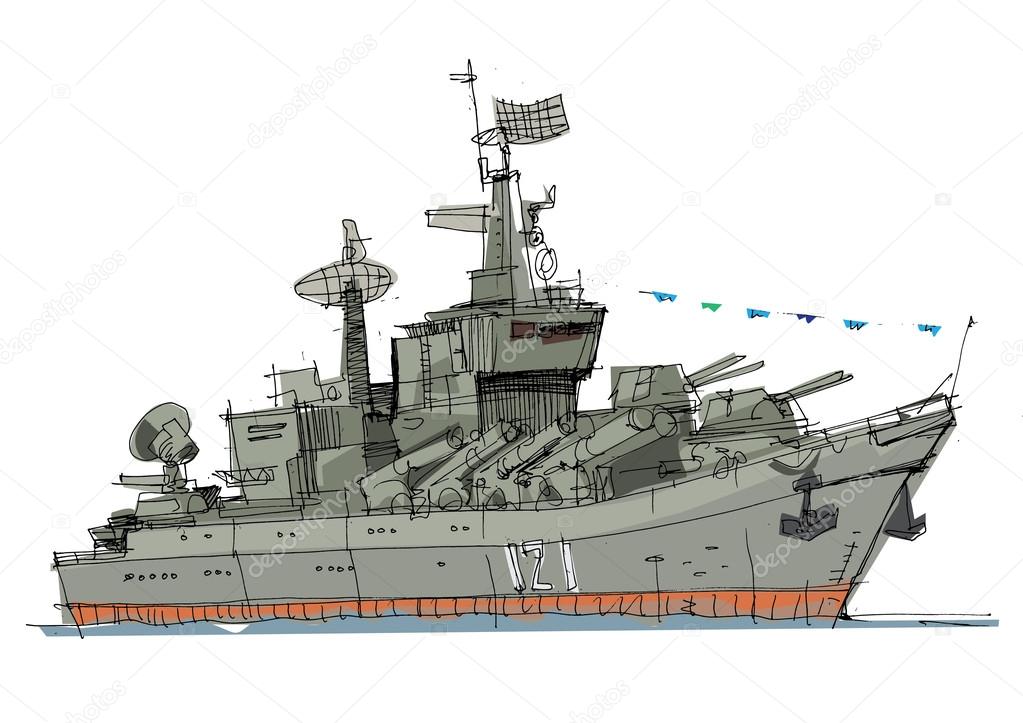 warship - cartoon  illustration