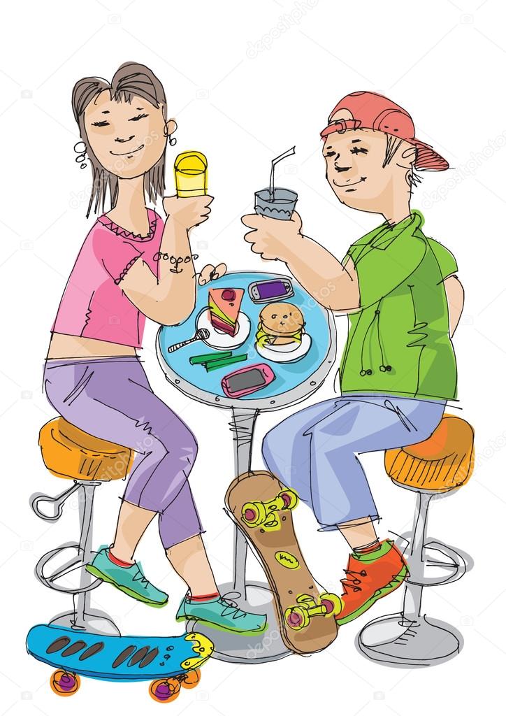 couple with skates and food