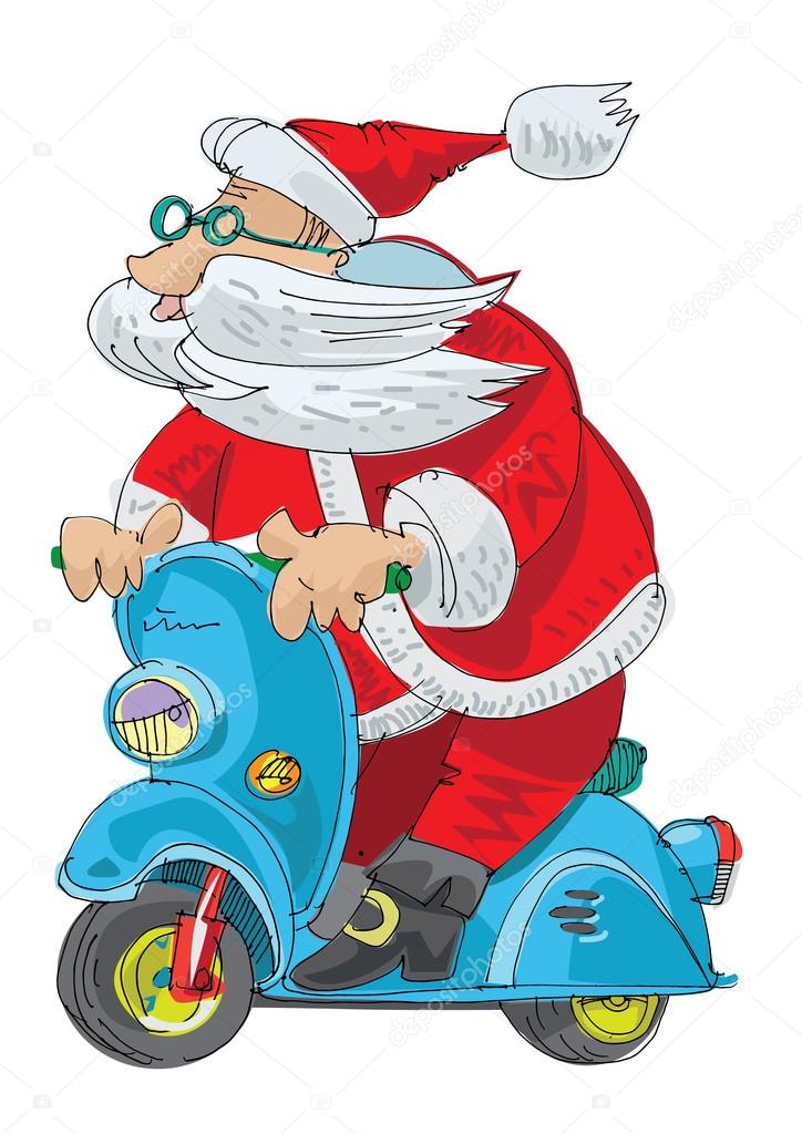 Santa Claus is riding on scooter