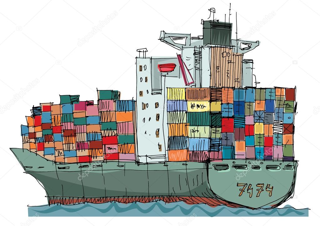 heavy loaded container ship