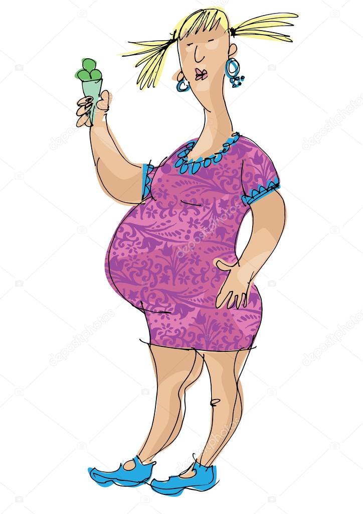 pregnant woman with ice cream - cartoon