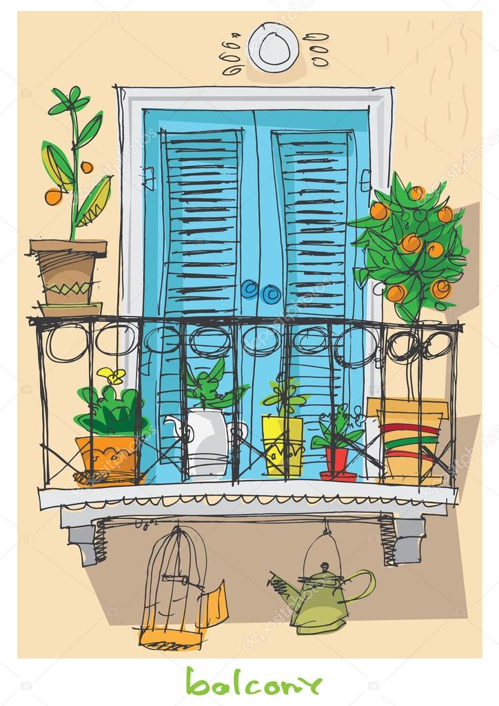 cute balcony - cartoon