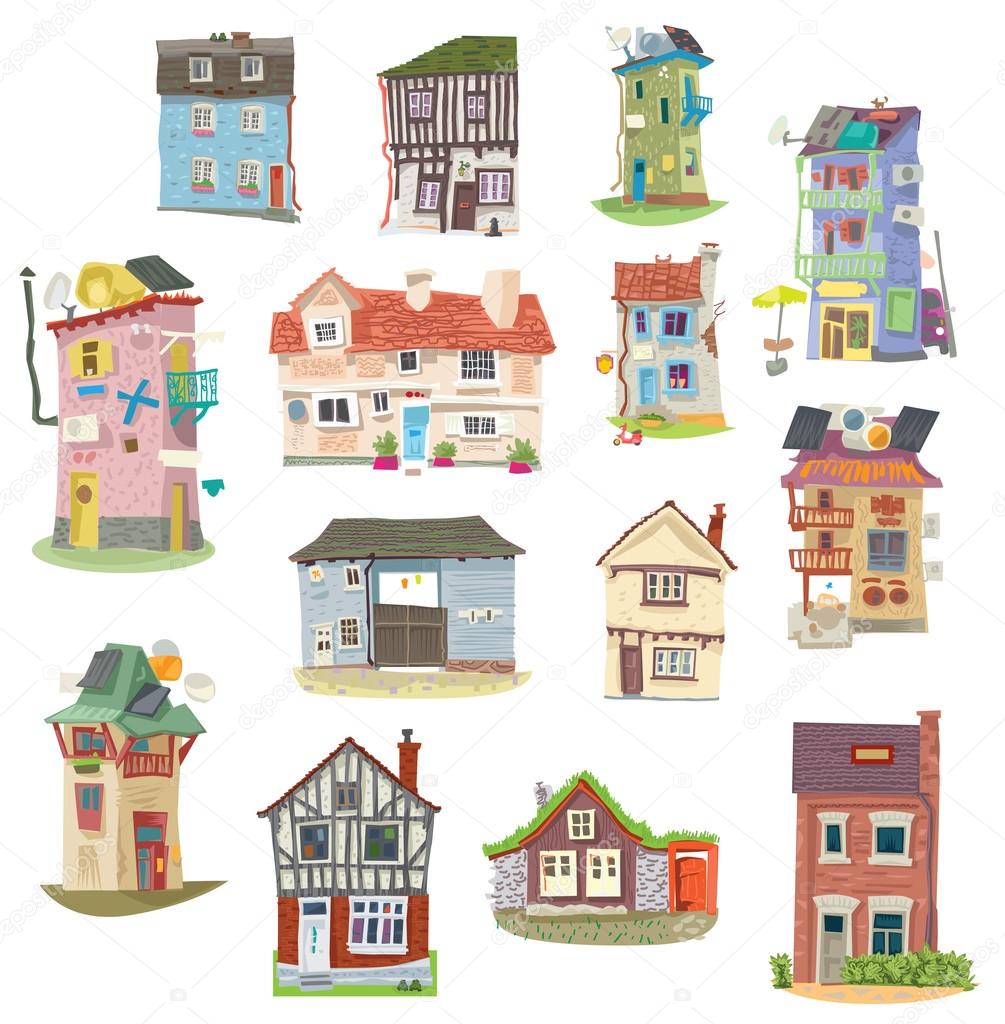 set of vintage  buildings - cartoon