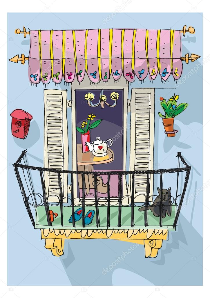 cute balcony - cartoon