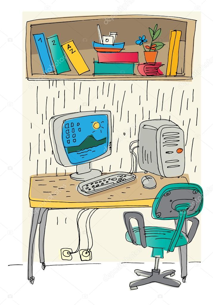 computer desk - cartoon