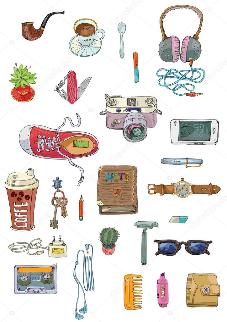 set of hipster's stuff - cartoon