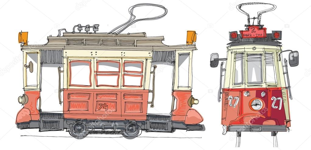 vintage tram - cartoon