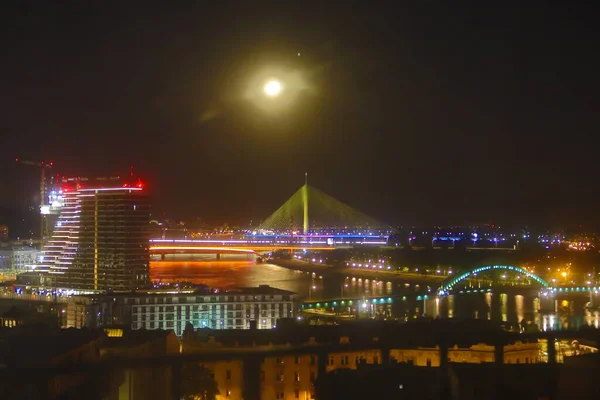 Widok Belgrad Nocą Stolica Serbii Widok Rzekę Savę Wybrzeże Belgradu — Zdjęcie stockowe