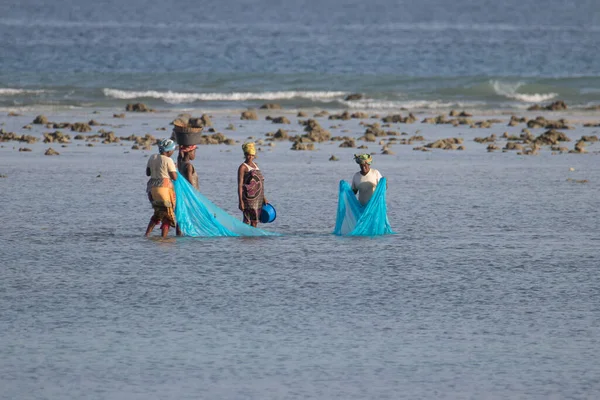 Female Population Small African Village Shore Indian Ocean Collecting Fishes — Stockfoto