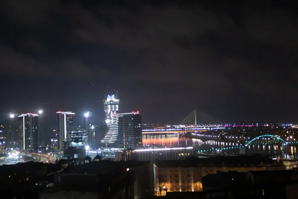 Belgrado Capital Sérvia Vista Noturna Sobre Nova Parte Cidade Construção — Fotografia de Stock