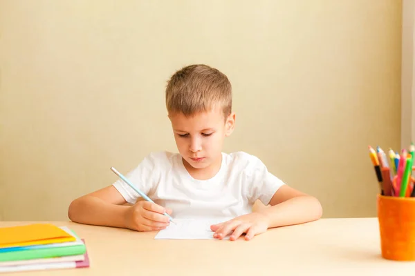 Cute little boy learning at home. Stock Image