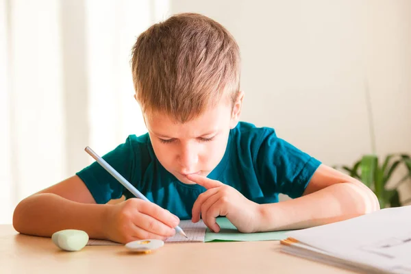 Lindo niño aprendiendo en casa — Foto de Stock