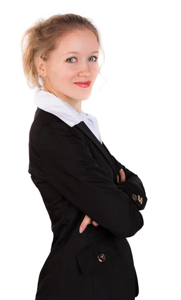 Cute woman in business suit standing  with crosswised arms — Stock Photo, Image