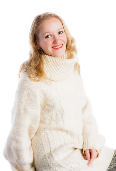 Blonde woman in knitted sweater — Stock Photo, Image