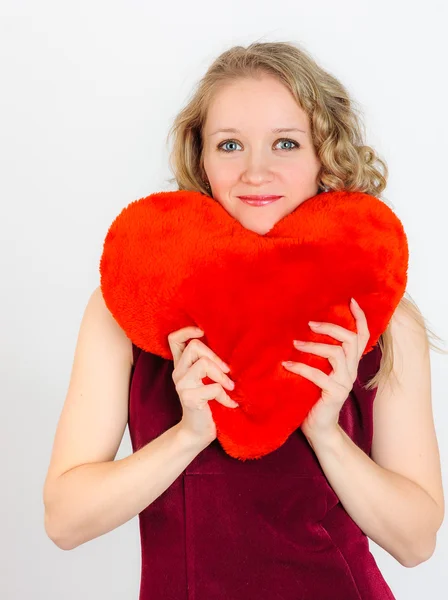 Beautiful woman with red heart — Stock Photo, Image