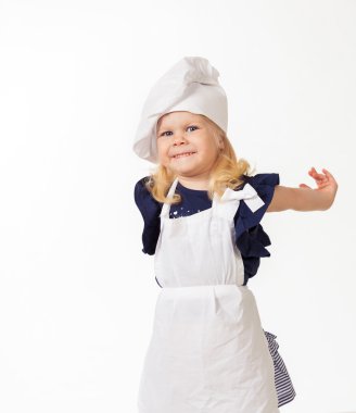 Gülümseyen kız Cook giyinen