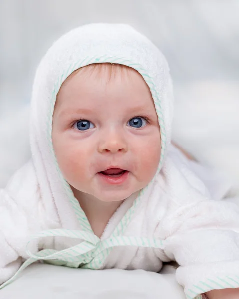 Little boy in bathrobe hood — Stock Photo, Image