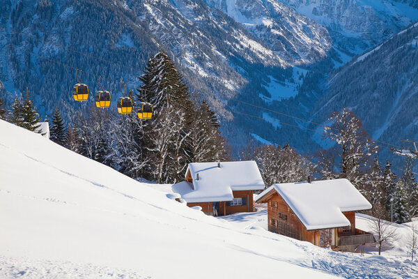 Buildings in the winter swiss alps