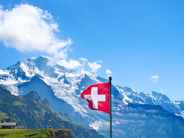 Swiss flag on the top of Mannlichen