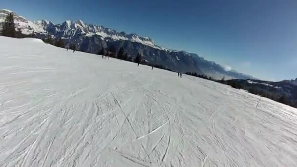 Sklon Lyžařském Středisku Flumserberg Švýcarsko — Stock video