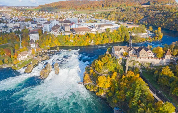 Rheinfall Der Größte Wasserfall Europas Luftaufnahme Über Die Herbstliche Landschaft — Stockfoto