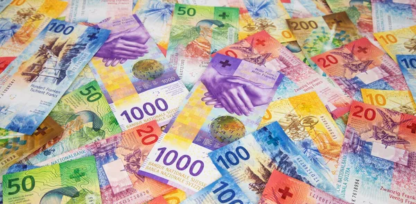 Kolekcja Nowych Szwajcarskich Banknotów Wydanych 2017 — Zdjęcie stockowe