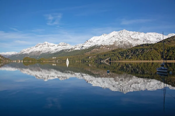 Região Maloja Coleção Lagos Beatiful Montanhas Estrada Que Conecta Suíça — Fotografia de Stock