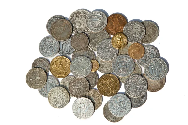 Sammlung Der Mittelalterlichen Münzen Auf Weißem Hintergrund — Stockfoto