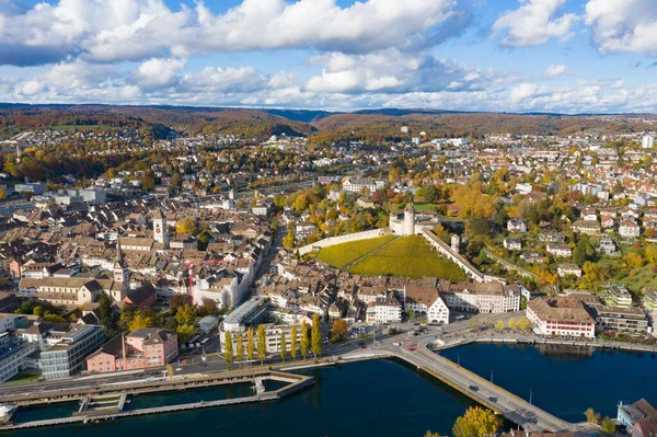 Aeria Vew Autumn Landscape Rhine River Famous Munot Fortifiction Schaffhausen — Stock Photo, Image