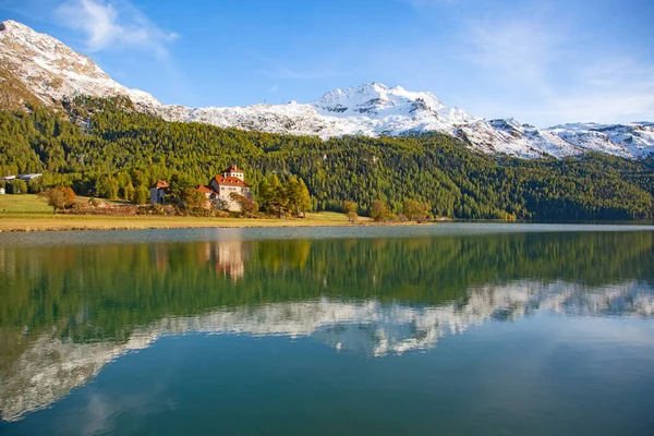 Región Maloja Colección Hermosos Lagos Montañas Carreteras Que Conectan Suiza —  Fotos de Stock