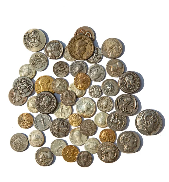 Colección Las Antiguas Monedas Griegas Romanas Blanco — Foto de Stock