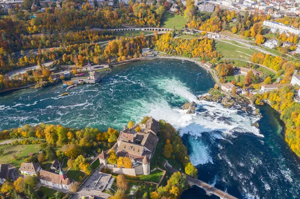 Rheinfall Avrupa Nın Büyük Şelalesi Sonbahar Manzarasında Hava Manzarası — Stok fotoğraf