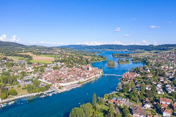 Sviçre Shaffhausen Yakınlarındaki Stein Rhein Ortaçağ Şehrinin Hava Manzarası — Stok fotoğraf