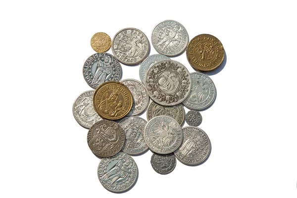 Colección Las Monedas Medievales Sobre Fondo Blanco — Foto de Stock