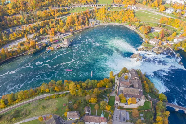 Rheinfall Avrupa Nın Büyük Şelalesi Sonbahar Manzarasında Hava Manzarası — Stok fotoğraf