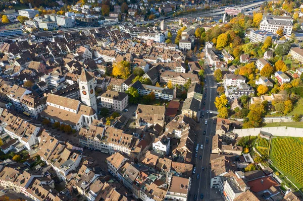 Aeria Vew Van Herfst Landschap Rond Rijn Rivier Beroemde Munot — Stockfoto