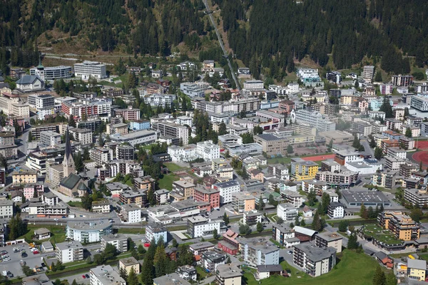 Flygfoto Över Davos Stad Och Sjö Davos Swiss Stad Känd — Stockfoto