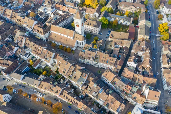 Aeria Vew Van Herfst Landschap Rond Rijn Rivier Beroemde Munot — Stockfoto