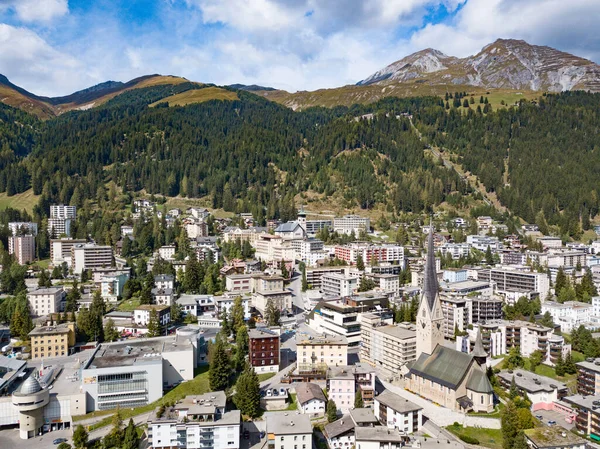Luftaufnahme Der Stadt Davos Und Des Sees Davos Ist Die — Stockfoto