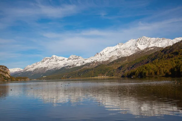 Região Maloja Coleção Lagos Beatiful Montanhas Estrada Que Conecta Suíça — Fotografia de Stock