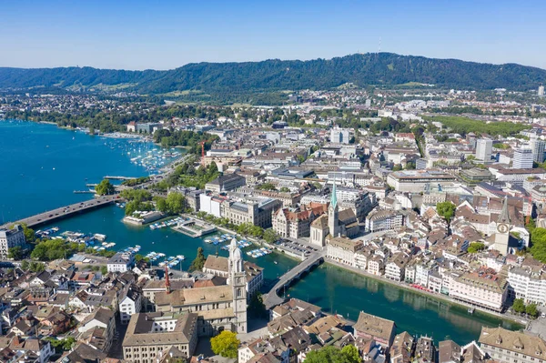 Veduta Aerea Del Fiume Limmat Delle Famose Chiese Zurigo Zurigo — Foto Stock