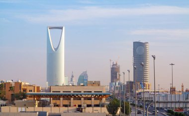 RIYADH - August 22: Kingdom tower on August 22, 2016 in Riyadh, Saudi Arabia. Kingdom tower is a business and convention center, shoping mall and one of the main landmarks of Riyadh city clipart