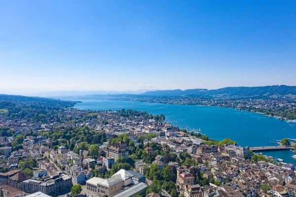 Luftaufnahme Der Limmat Und Der Berühmten Zürcher Kirchen Zürich Ist — Stockfoto