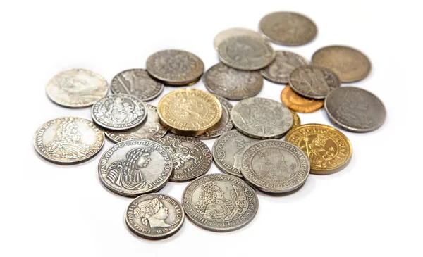 Збірка Середньовічних Монет Білому Тлі — стокове фото