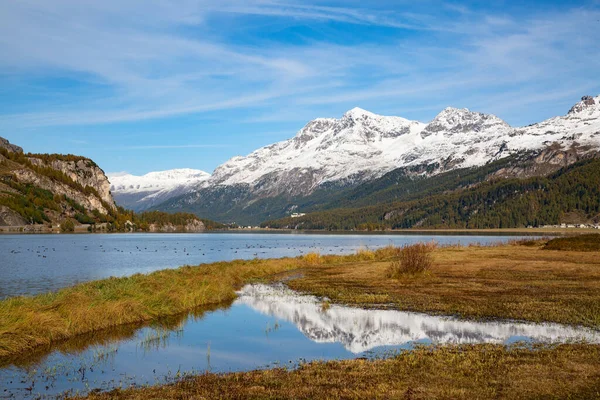 Região Maloja Coleção Lagos Beatiful Montanhas Estrada Que Conecta Suíça — Fotografia de Stock