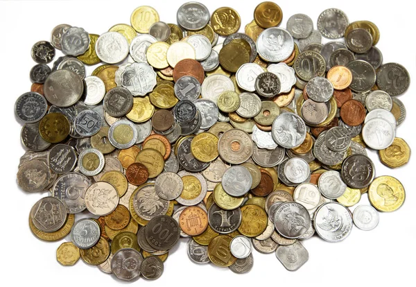 Collection Old Circulated Coins Various Countries Continents — Stock Photo, Image