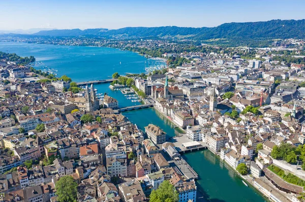 Limmat Nehri Nin Ünlü Zürih Kiliselerinin Havadan Görünüşü Zürih Sviçre — Stok fotoğraf