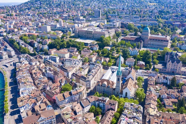 Вид Воздуха Реку Лиммат Знаменитые Цюрихские Церкви Цюрих Важный Финансовый — стоковое фото