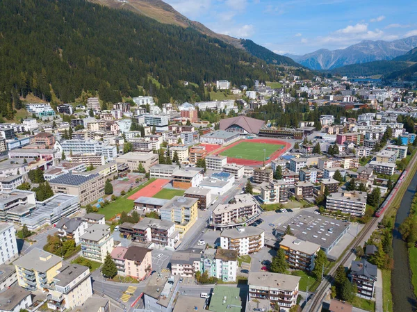 Flygfoto Över Davos Stad Och Sjö Davos Swiss Stad Känd — Stockfoto