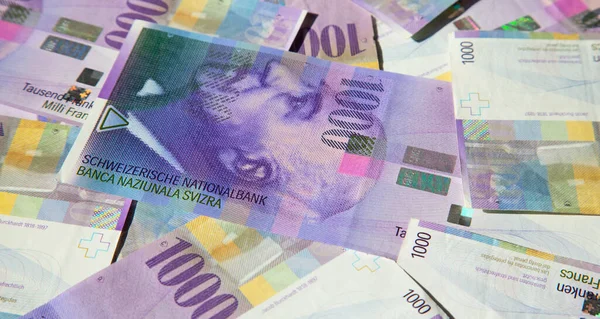 Sviçre 1000 Franklık Banknotların Koleksiyonu Sviçre Ulusal Bankası Snb Tarafından — Stok fotoğraf